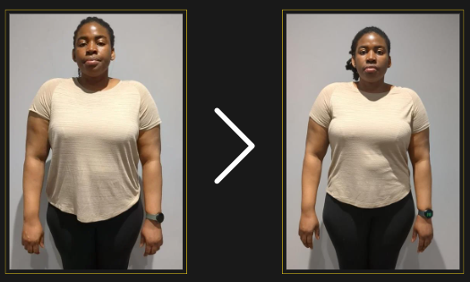 Before and after fitness transformation of a female.